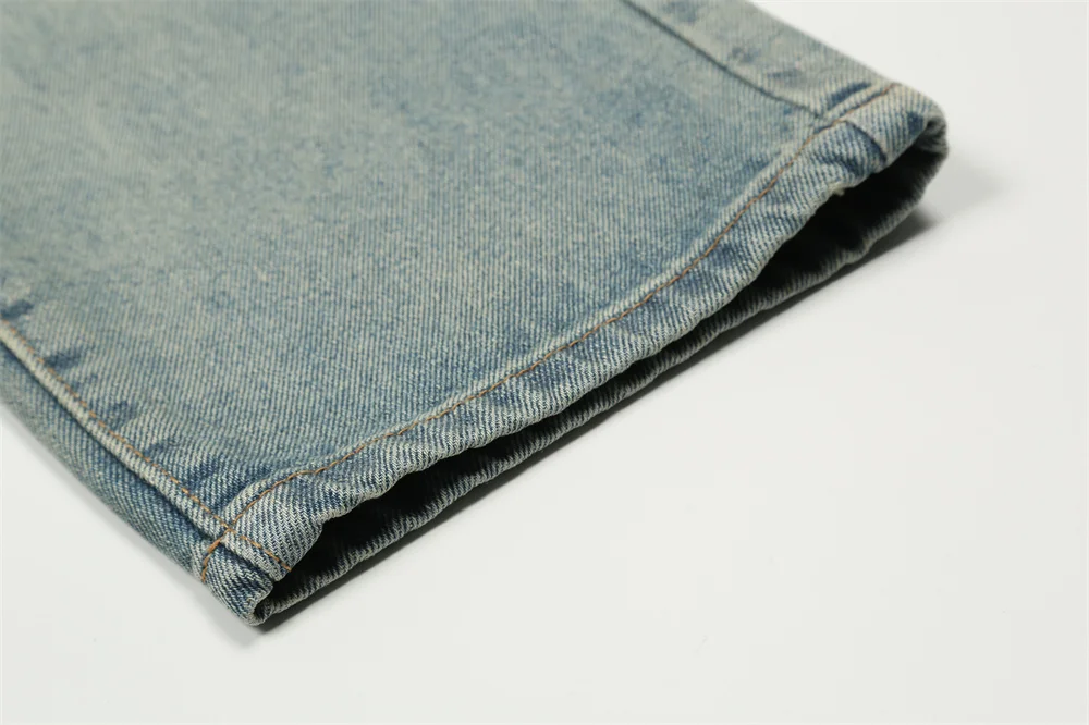 New Fashion Solid Color Washed Jeans Men Ins High Street Trend Loose Straight Denim Pants Trousers Tide Brand Casual Pants