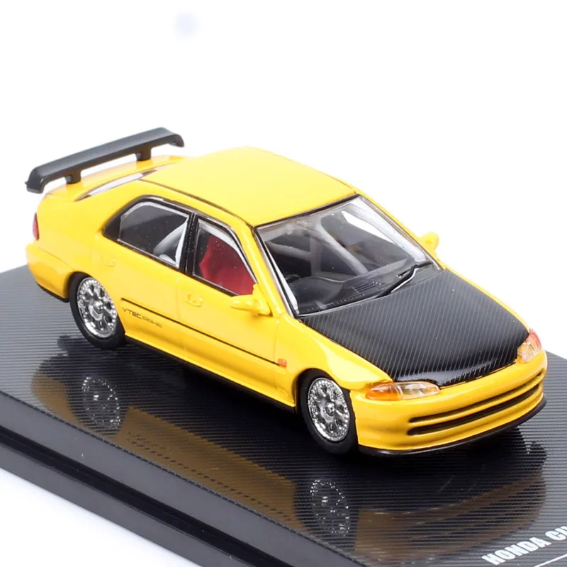 Фото Масштаб 1/64 Honda Civic Ferio Sir EG9 JDM, модель гоночного автомобиля, литье под давлением и игрушечный транспорт, коллекционные предметы для хобби, желтый сувенир №4