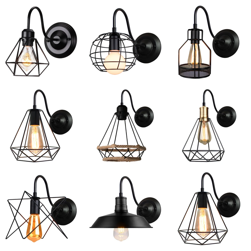 

Industrial Vintage LED Wall Light Retro Loft Bedside Lamps E27 Iron Lampshade Cage Guard Sconce Indoor Lights Lighting Wandlamp