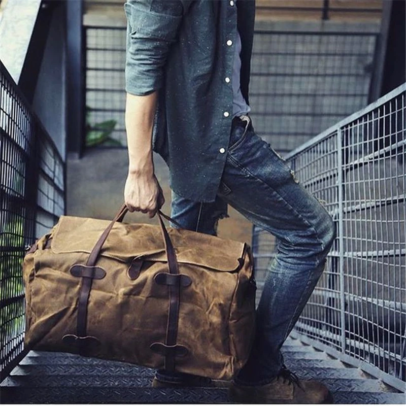

Waxed Canvas Luggage Bag Large Capacity Crossbody Bag Travel Weekend Bag For Men Business Trip Duffel Tote Bag