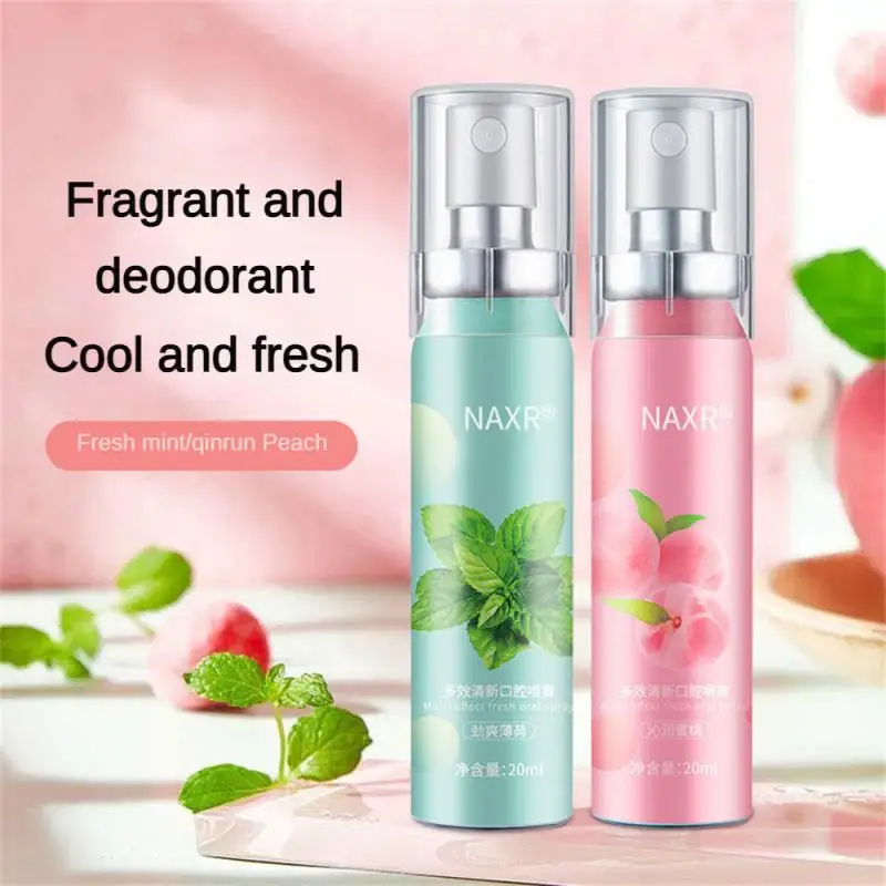 

Oral Fresh Spray Mouth Freshener Oral Odor Treatments Oral Remove Bad Breath Fruit Peach Mint Flavor Persistent Oral Care 20ml
