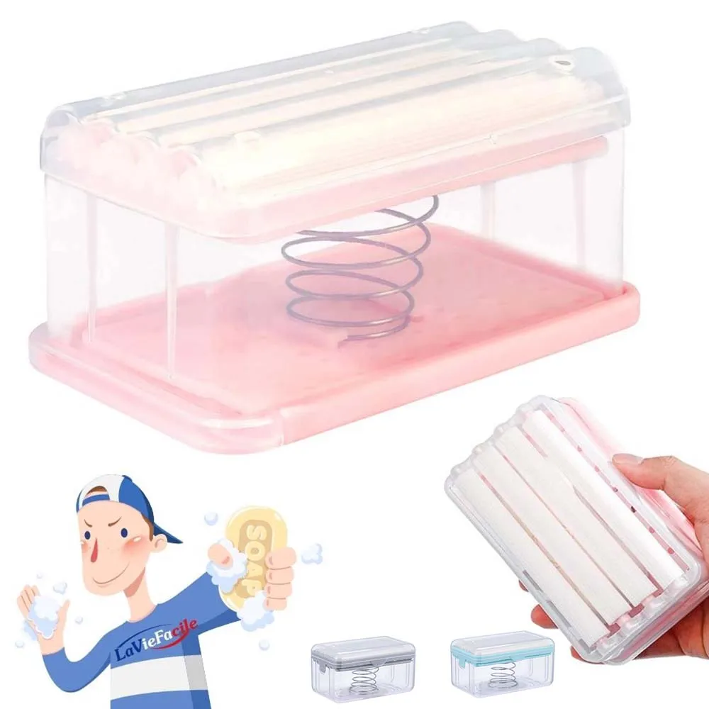 

Foaming Soap Box with Soap Dish, Soap Box with Rollers Bubbler, Transparent Soap Tray Soap Saver Box Case for Bathroom