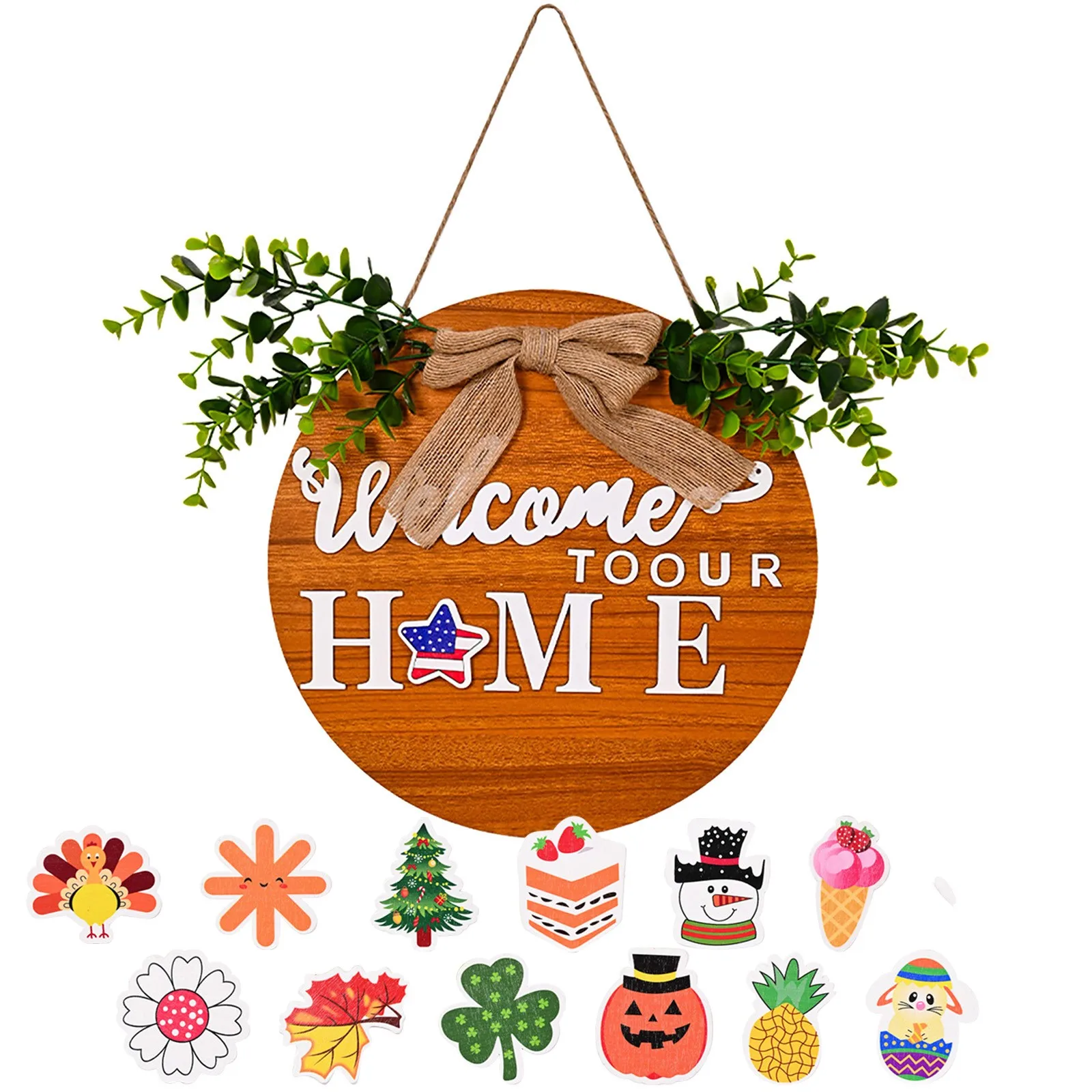 

Yellow And Teal Decorations for Living Room Seasonal Interchangeable Welcome Sign For Front Door Decor Welcome To Our Home Sign