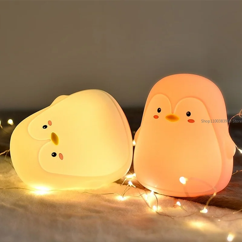 

Touch Switch Penguin Silicone Night Light Usb Charging Cartoon Bedroom Bedside Lamp Childrens Room Clap Sleep Light Lampka Nocna