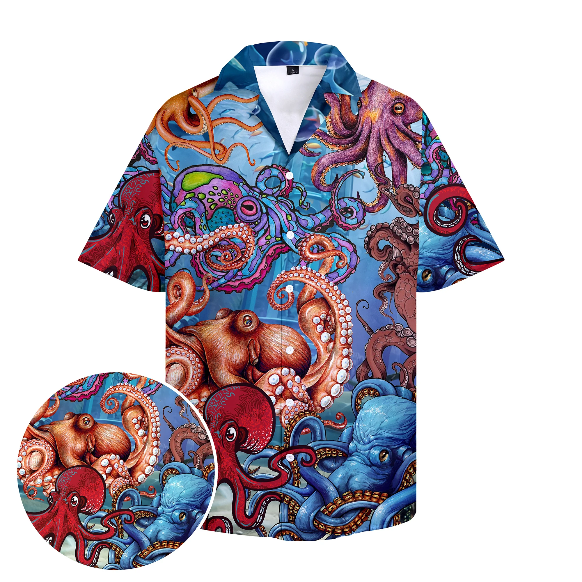 Hawaiian Men's Shirts Octopus Colorful Paniting Top Plus Size Cool Emo Summer Beach Shorts Sleeve Button Up Shirt