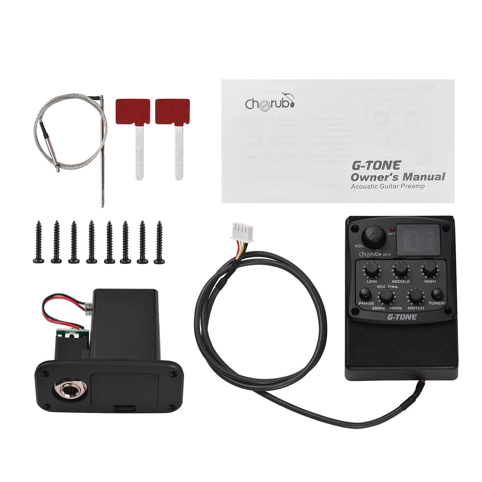 

Cherub GT-4 G-Tone 3-Band EQ Equalizer Acoustic Guitar Preamp Piezo Pickup LED Tuner Compact and lightweight