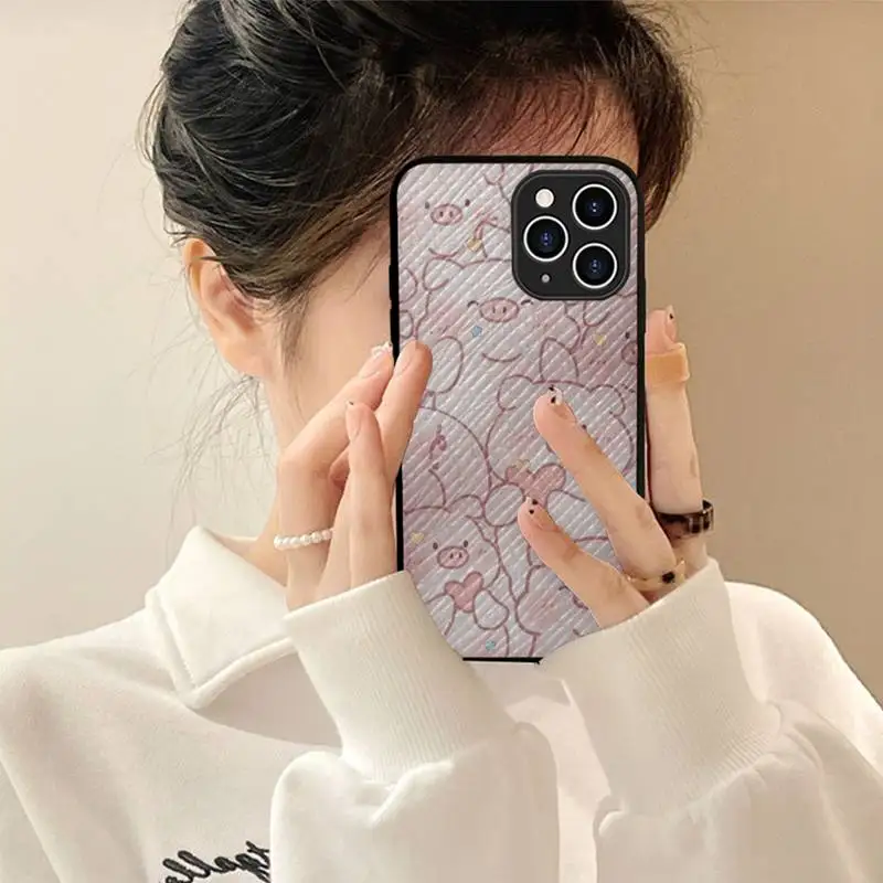 

Cute Pink Pig Cartoon Phone Case Hard Leather Case for iPhone 11 12 13 Mini Pro Max 8 7 Plus SE 2020 X XR XS Coque