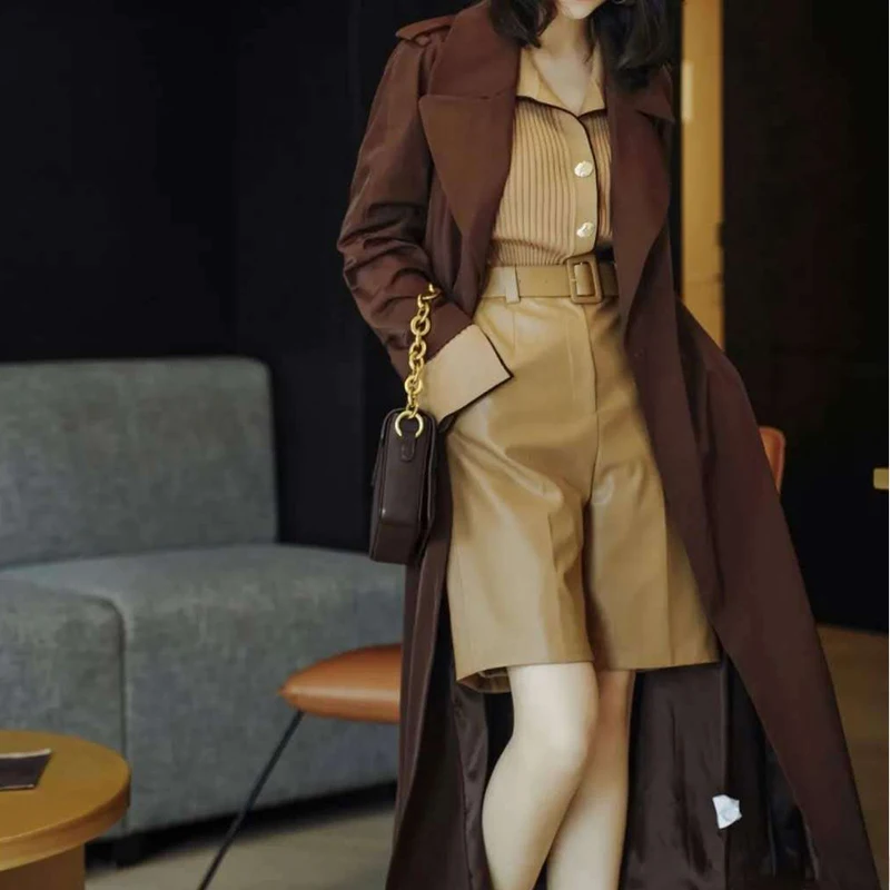 

Autumn High-quality New Genuine Sheepskin Leather Shorts Five Point Casual High Waist Loose Slim Pants Straight Pants Women