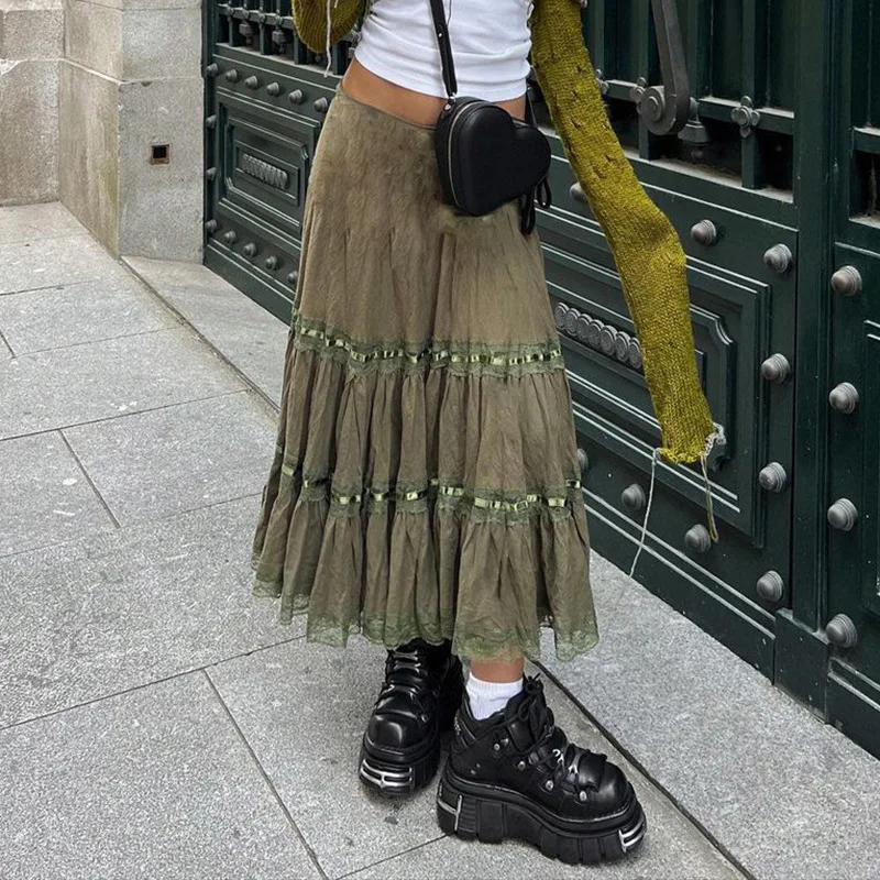 

Женские ретро юбки Y2K Harajuku Fairycore гранж юбки винтажные эстетические трапециевидные милые зеленые одежды мода 2000-х годов