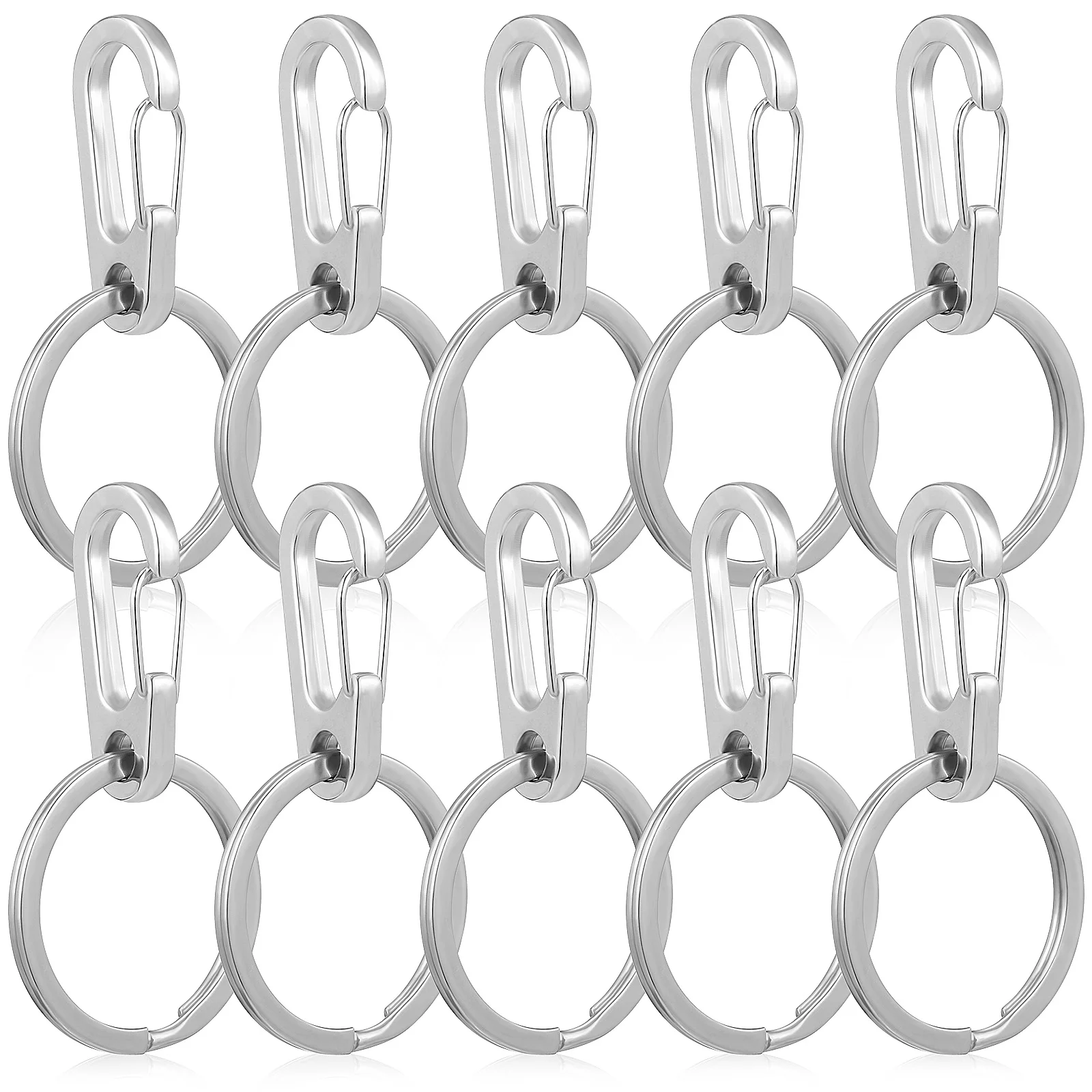 

10 Set Stainless Steel Keychain Heavy Duty Carabiners Ring Clips Small Rings 201