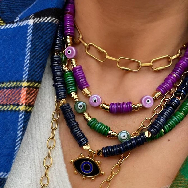 Роскошное летнее богемное керамическое ожерелье из натурального камня в стиле
