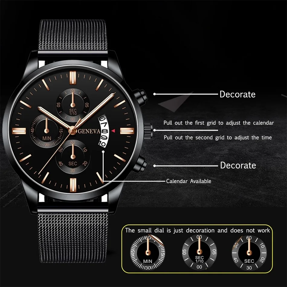 

2022 Men's Fashion Business Calendar Watches Men Luxury Blue Stainless Steel Mesh Belt Analog Quartz Watch relogio masculino