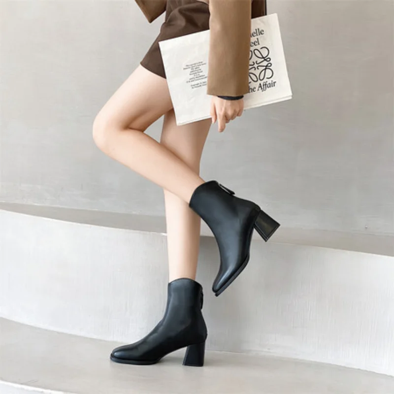 

New Women's Short Boots Fashion Motorcycle Boots Thick Bottom Square Toe Warm Boots Snow Boots Autumn and Winter New Botas Mujer