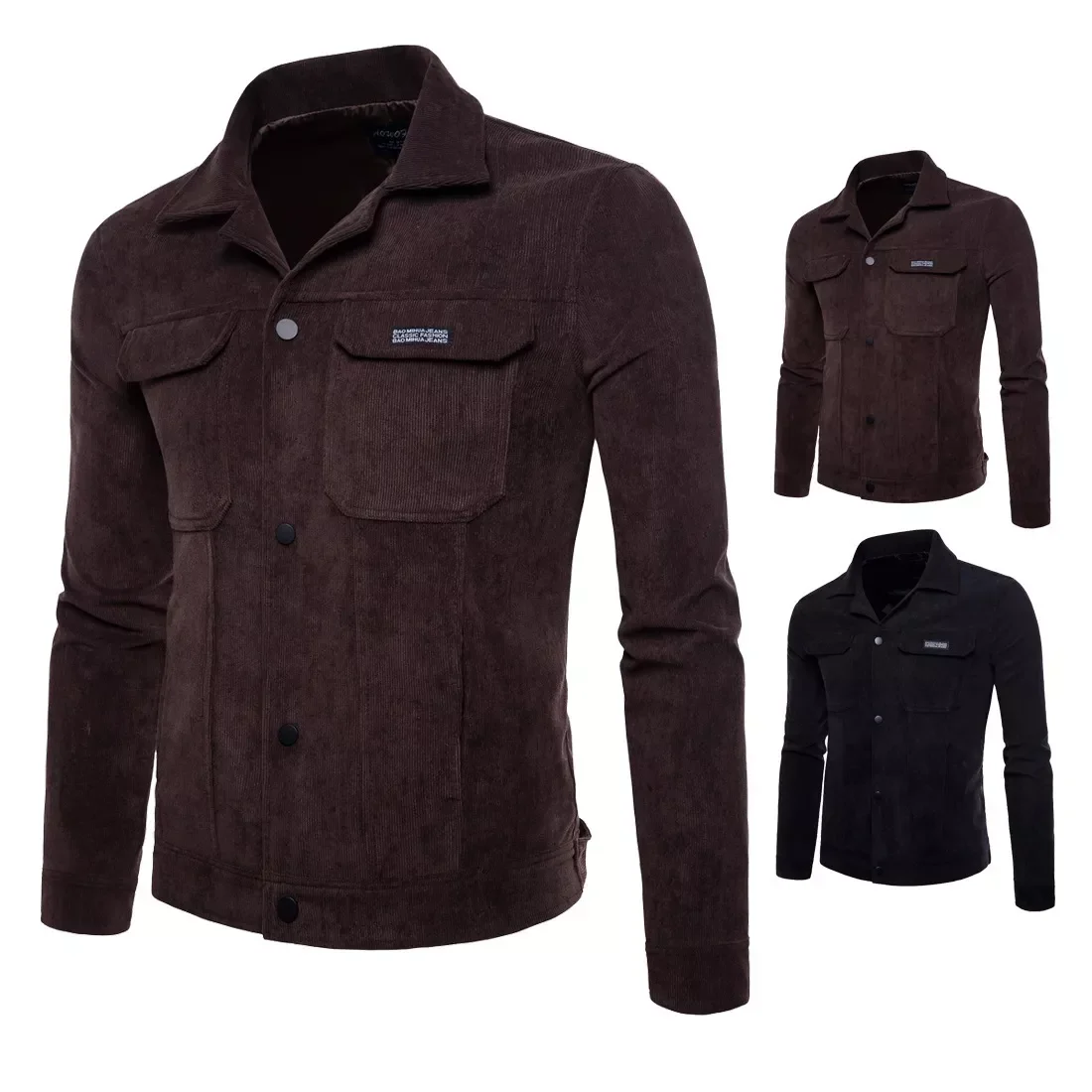

2023NEW New Korean Men's Casual Coat Corduroy Turn Over Tie Pocket Slim Jacket Men's Coat