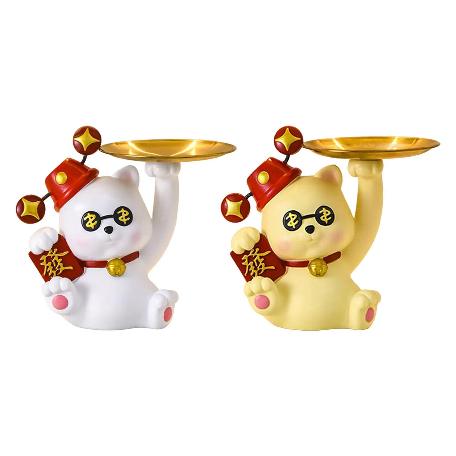 

Lucky Cats Statue Miniature Figurine Decorative Key Storage Tray with Tray for Party Anniversary Festivals Dining Room Entryway