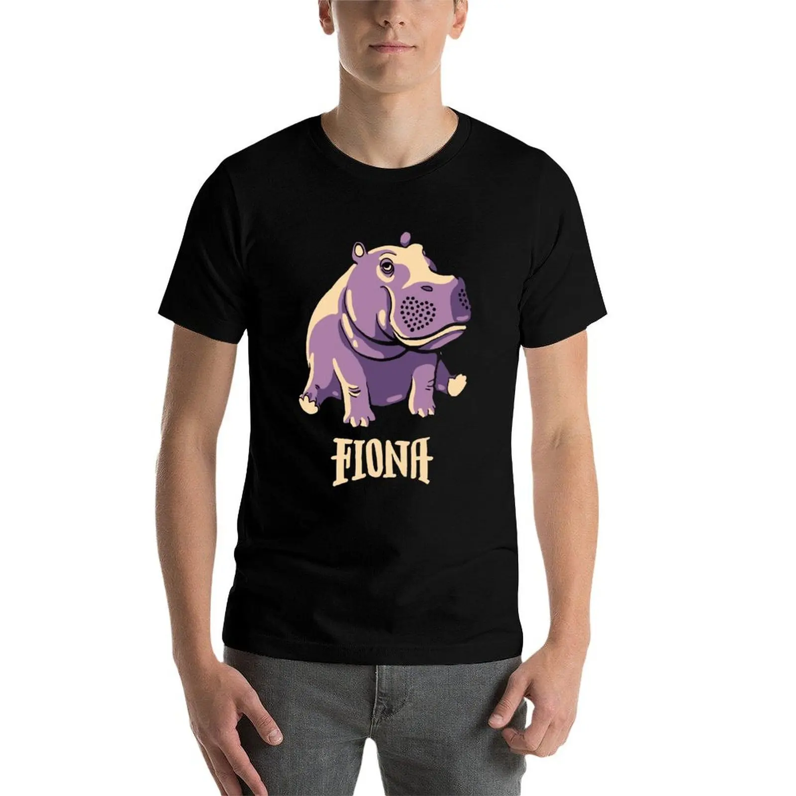 Фото Футболка «Фиона-бегемот» # Футболка TeamFiona Merch с милым изображением детеныша бегемота, мужская футболка с принтом. №4