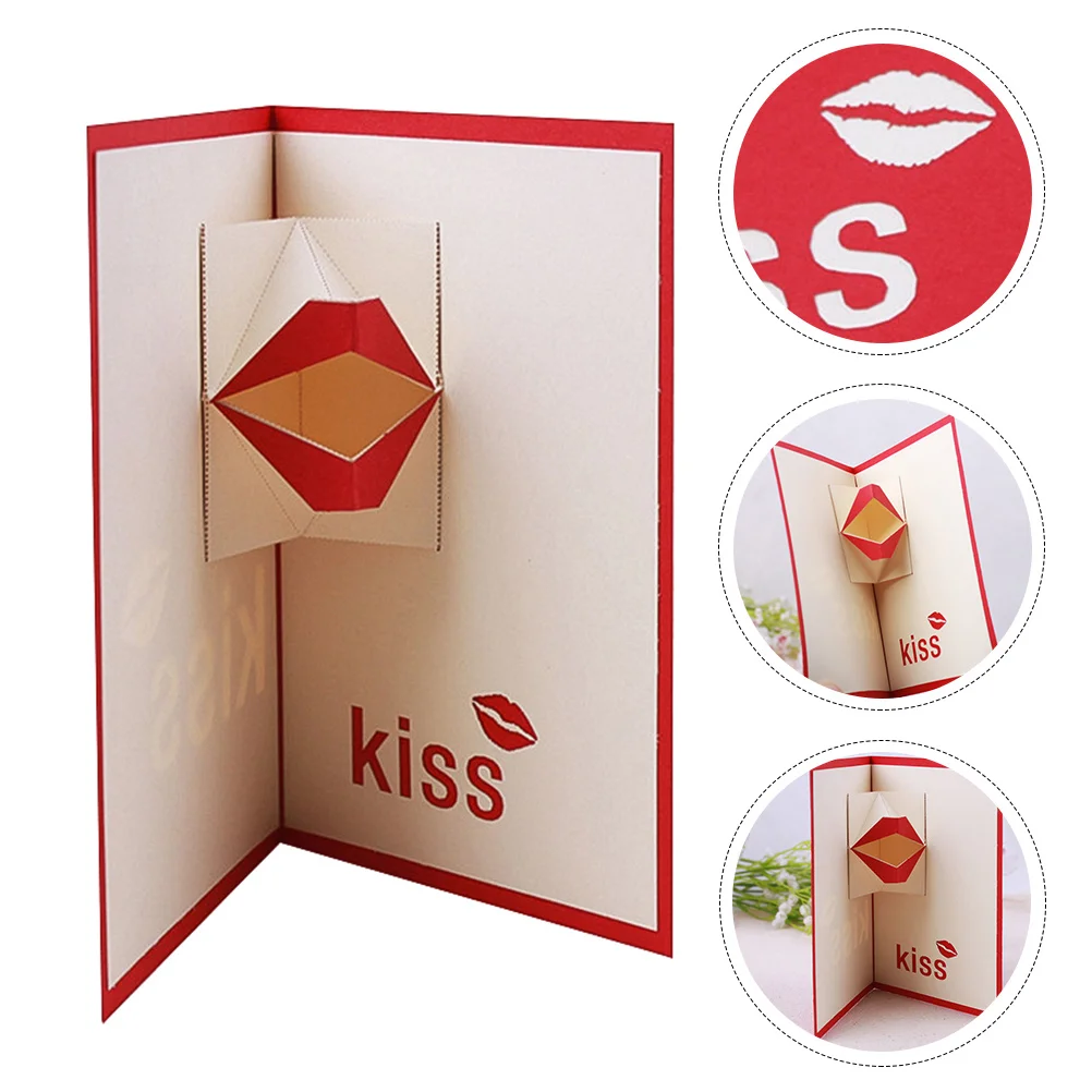 

Greetingcards Valentine Day Red Folding Anniversary Romantic Rose Lip 3D Gift Holidaythanksgiving Birthdayfestival