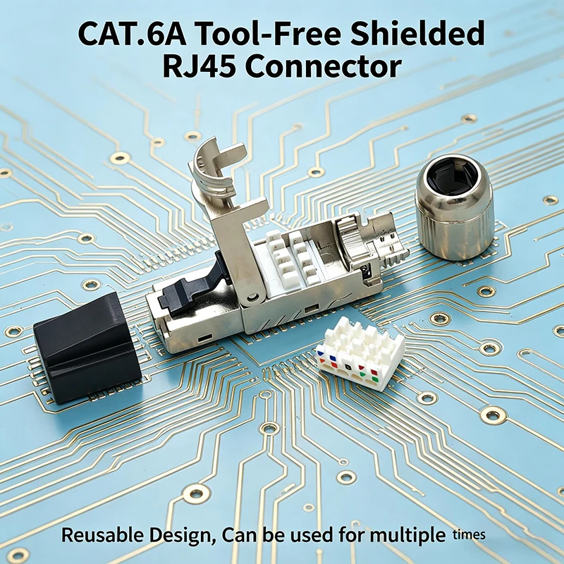 Фото Беспроводной разъем RJ45 CAT.6A/7/8 без инструментов, экранированный Ethernet-штекер 10 Гбит/с без обжима, многоразовая кристаллическая головка с позолотой 50U №5
