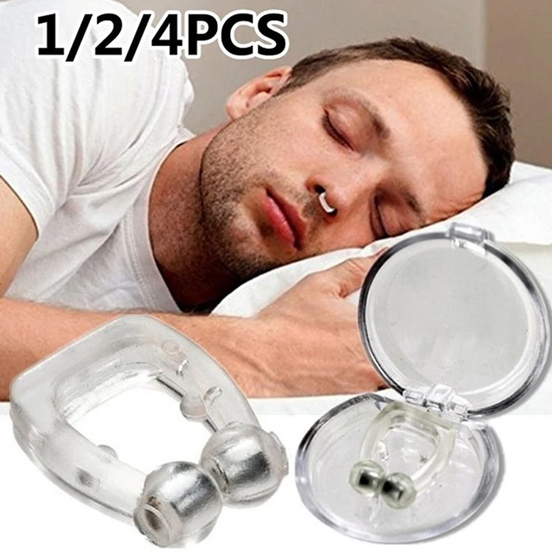 

1/ 2/ 4pcs Magnetic Anti Snoring Device Silicone Anti Snore Stopper Nose Clip Tray Sleeping Aid Apnea Guard Night Device
