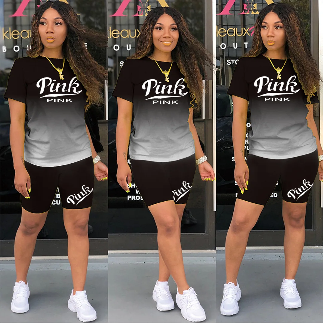 

Women Short Sleeve Tee Tops+Pencil Shorts Suits Summer Female Two Piece Set Tracksuits Outfit Women Clothing Ropa De Mujer