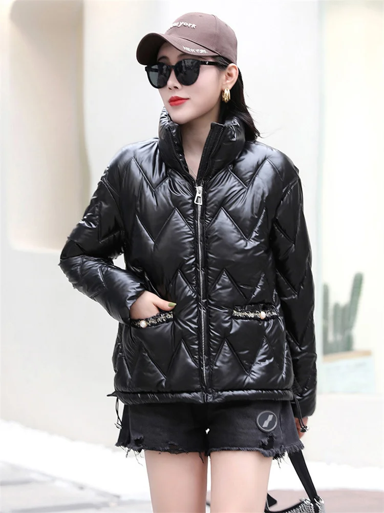 Cotton Coat Women Short Small Thick Warmth Clothing 22 Winter New Fashion Korean Beading Loose Stand Collar Chic Parkas Feminina