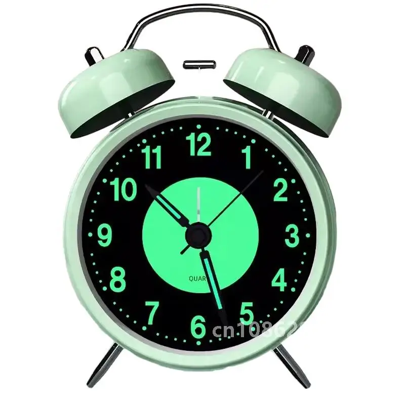 Ретро металлический двойной колокольчик-будильник с ночным светом бесшумные