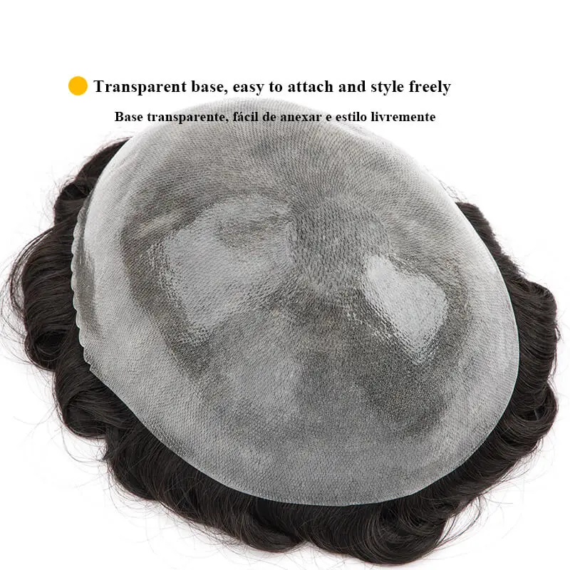 0.1mm-0.12mm  Male Hair Prosthesis V-loop Pu Toupee Men Durable Wigs For Men 100% Human Hair System Unit Capillary Prosthesis