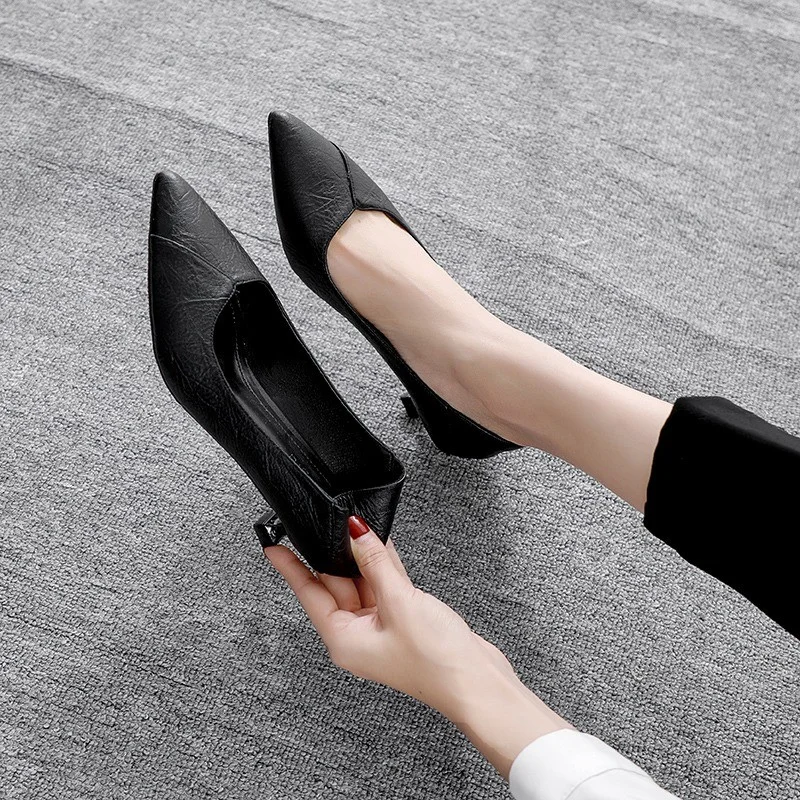 

Туфли женские на высоком каблуке, весенние черные туфли с острым носком и ремешком на пятке, привлекательные классические офисные туфли-лодочки для женщин, 2023