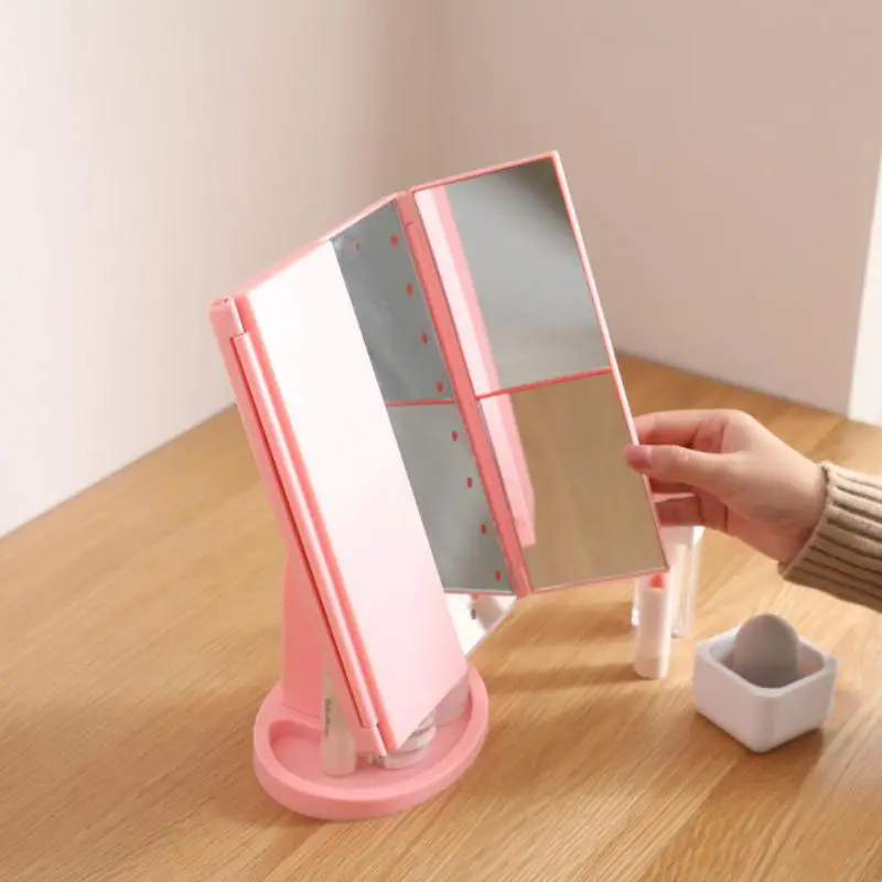 

USB Foldable Makeup Mirror With LED Light Three Sides Folding Lights Desktop Vanity Mirror Adjustable Rechargeable