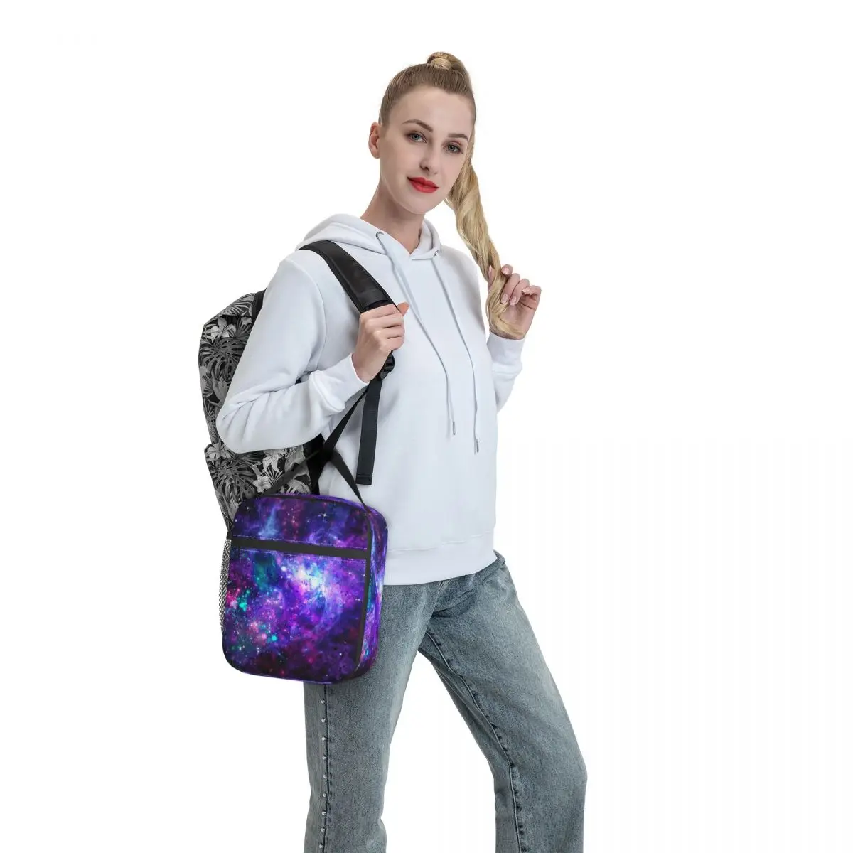 

Fantasy Galaxy Star Lunch Bag Cosmic Space Purple Teal Pearl Cotton Pocket Cooler Bag Fashion Modern Zipper Travel Thermal Bag