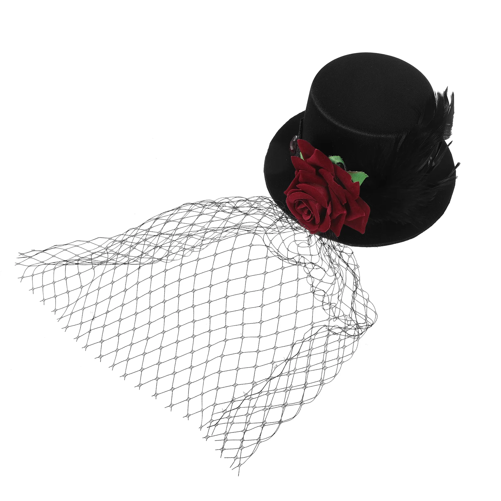 

Hairpins Top Hat Girl Clip Flower Gauze Women's Hats & Caps Red Rose Lady Bobby