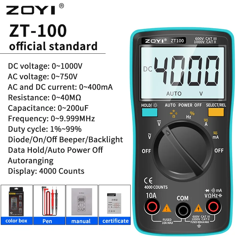 

ZOYI Voltmeter Resistance Frequency ZT98 ZT100 ZT101 peak esr esr meter Digital Multimeter backlight Meter voltage Diode Ammeter
