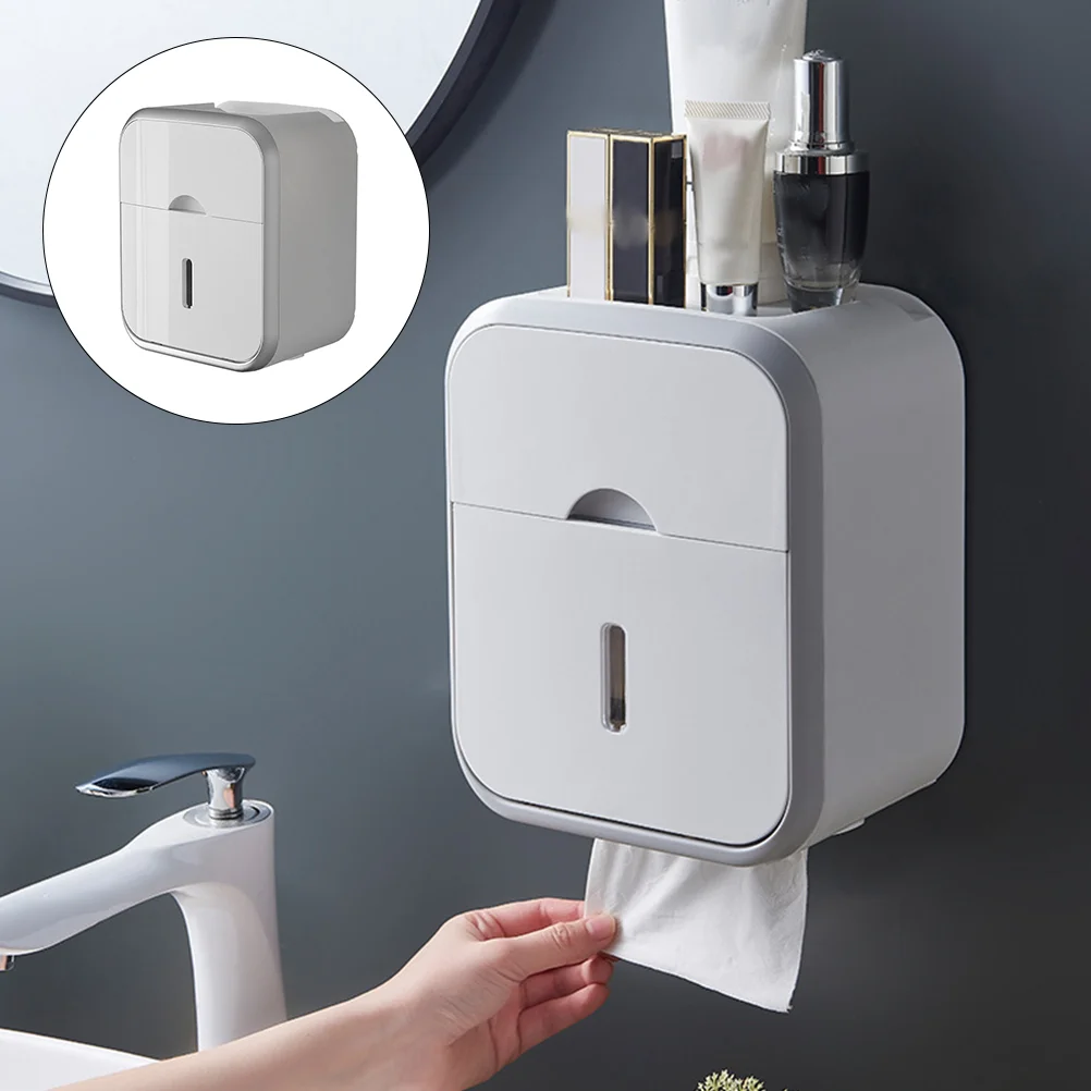 

Tissue Box Paper Holder Toilet Bathroom Wall Dispenser Roll Sundries Organizer Towel Mounted Storage Hanger Waterproof Stand