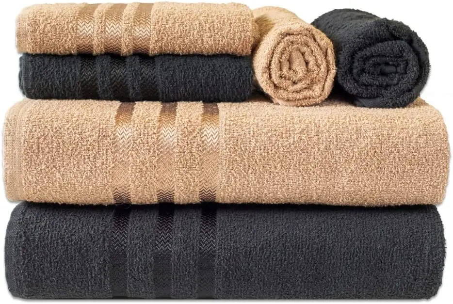 

Skinny 6 Piece Towel Set 100% Cotton - Greece (Brown + Black) Microfiber Towels Bathroom Hotel Bath Towels For Thicken Soft Clea