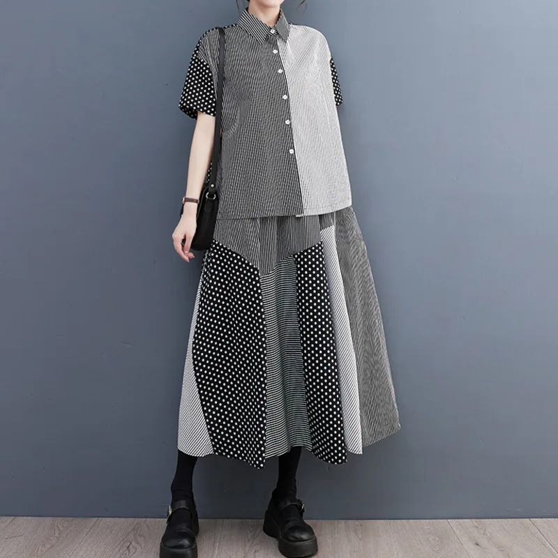 # 2705 Комплект из двух предметов юбки в полоску горошек комплект для женщин