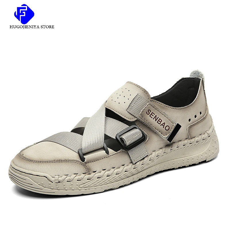 

2022 New Summer Men's Mesh Sandals Outdoor Casual Rome Sandals Genuine Leather Men Beach Sandals Non Slip Sneakers Big Size