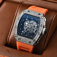 sport watches mens silicone military watch men fake mechanical skeleton quartz clock orange rubber waterproof fashion male clock
