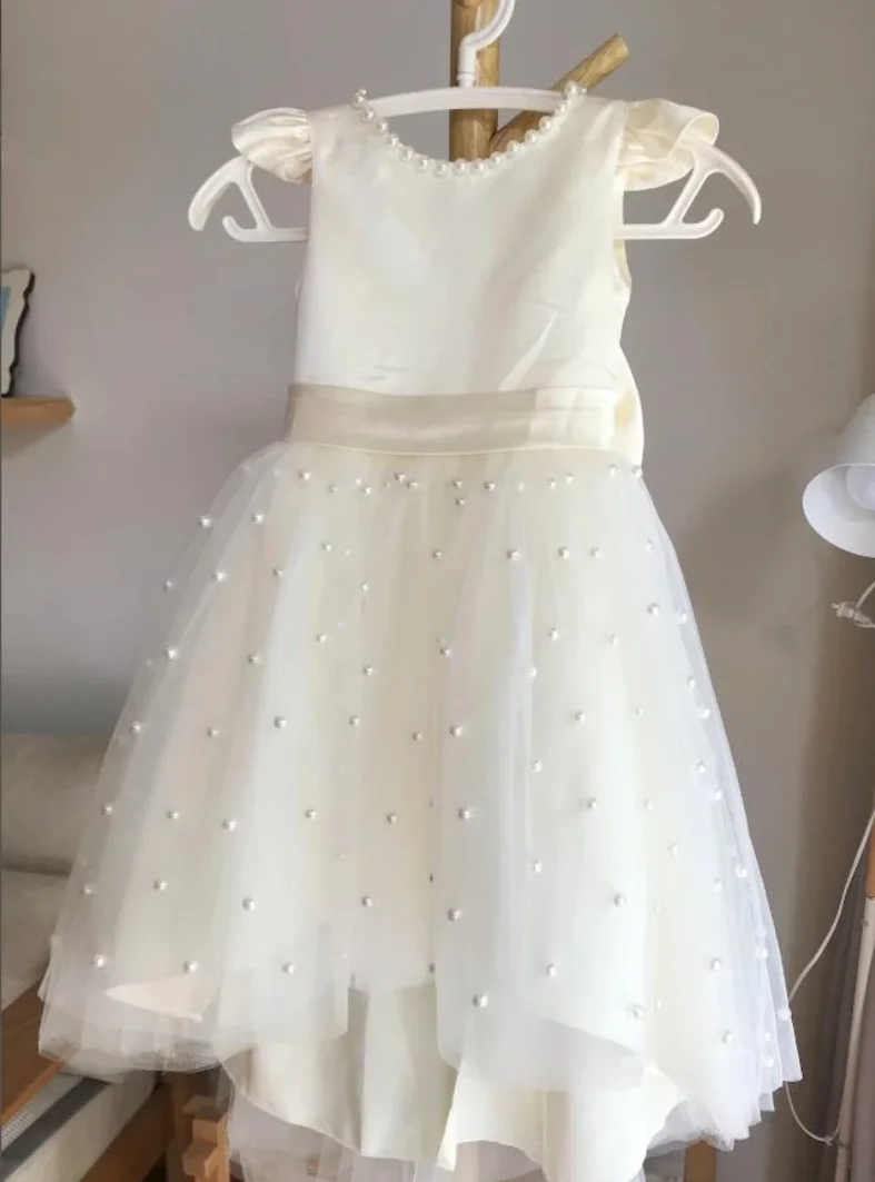 

Short Front Long Back Lace Cap Sleeve Flower Girls Dresses Fashion Pageant Dresses Communion Dresses For Girls