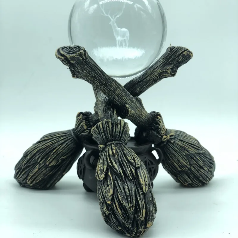 

Besom Crystal Ball Ornaments Display Stand Resin Broom Tarot Table Top Decorative Support Crystal Ball Base Tee