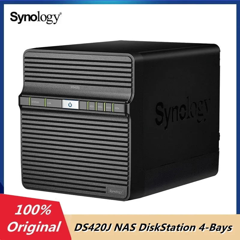 Original Synology DS420J NAS 4 bays DiskStation Network Cloud Storage Server Compact Ethernet LAN Black RTD129 (Diskless)
