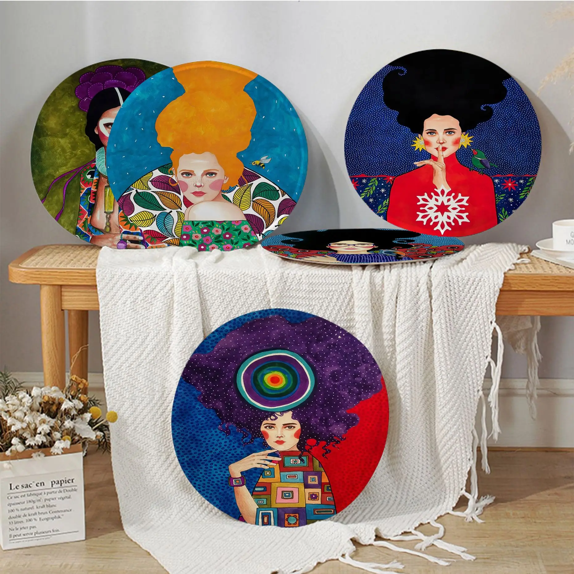 

Vintage Abstract Girl Hair Flower Women Square Seat Pad Household Cushion Soft Plush Chair Mat Winter Office Bar Sofa Cushion