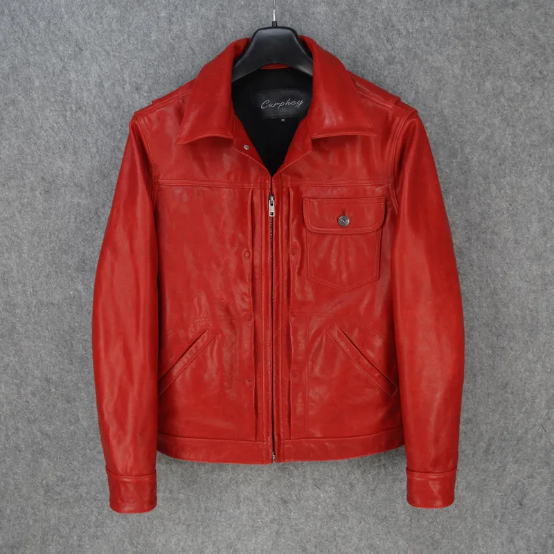 

Tanned Batik Dyed Large Top Jacket Men's Japanese Version Slim Fitting Denim Leather Jacket Motorcycle