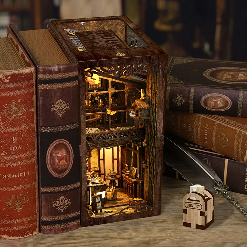 DIY деревянный книжный уголок фигурки кофейного домика миниатюрные подставки для