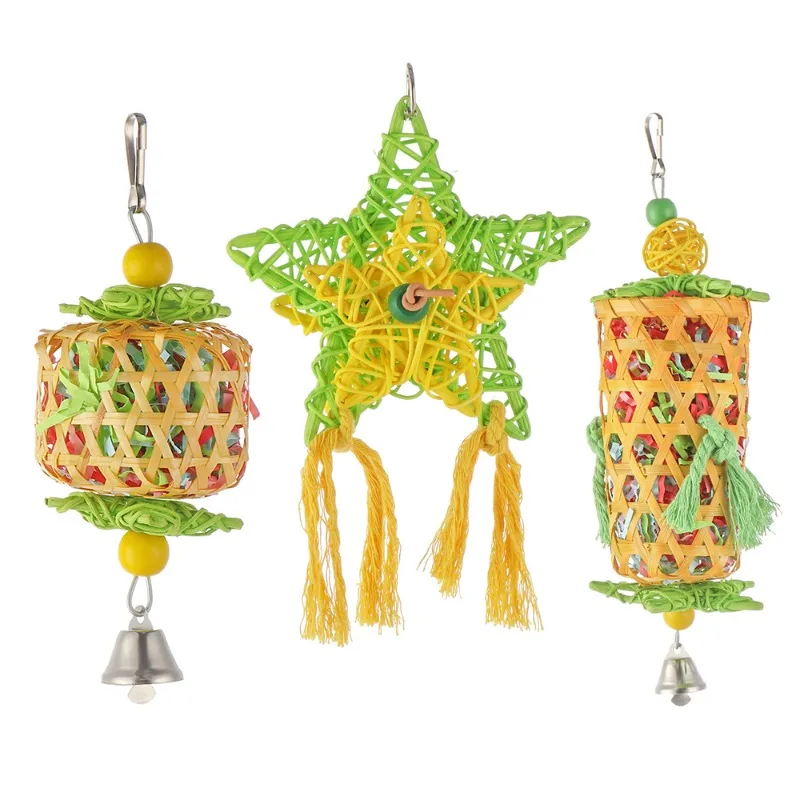 

Natural Bamboo Rattan/Paper Weaving Cage Pet Bird Chewing Toys Parrot Cage Foraging Shredder Home Hanging Decoration