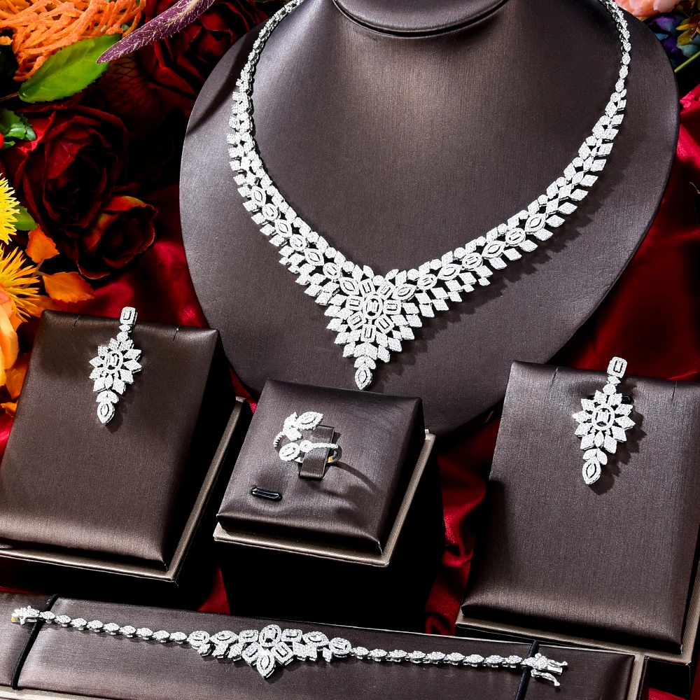 Kellybola серебряный цвет стразы кристалл свадебный набор ювелирных изделий серьги ожерелье Свадебные геометрические элегантные романтически...