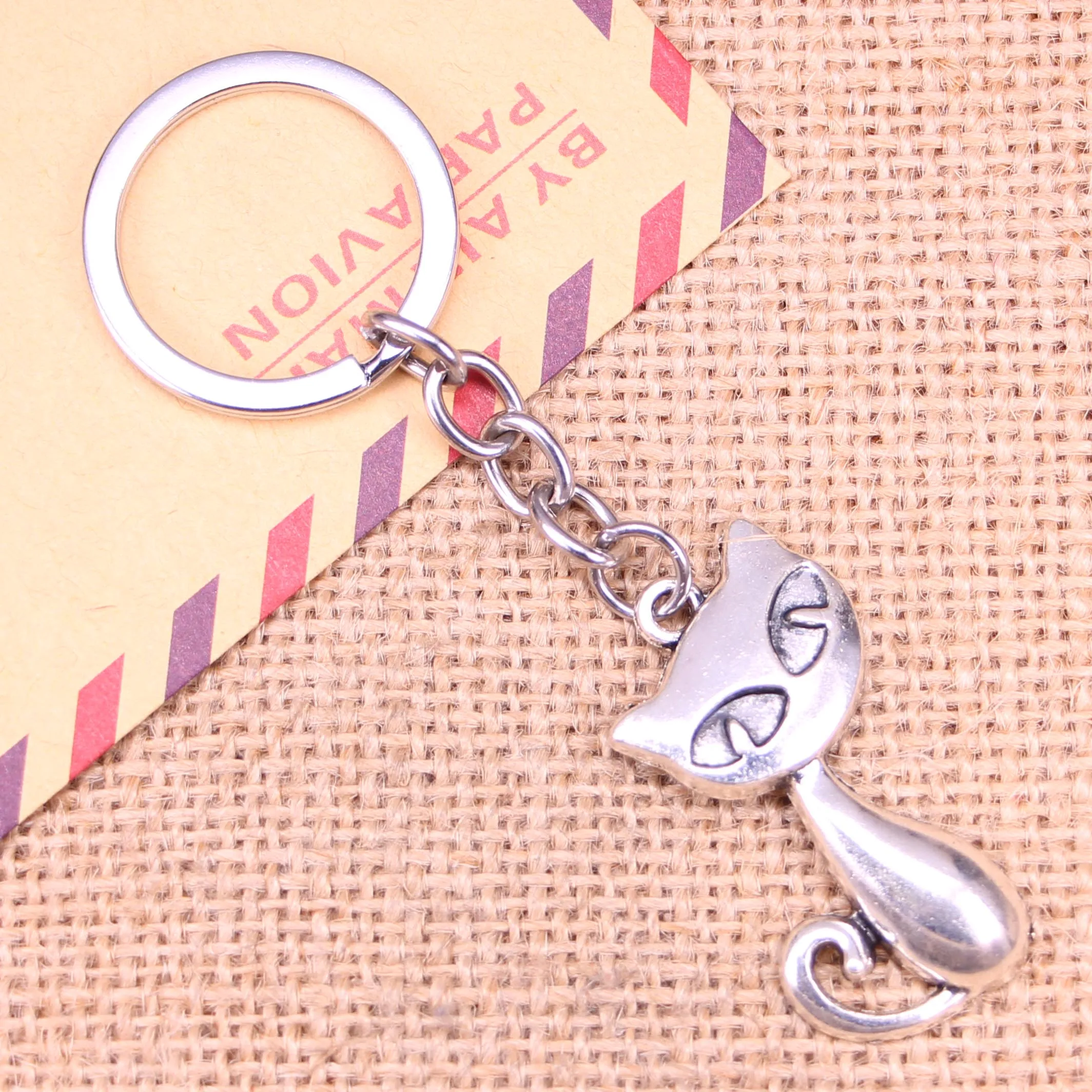

20pcs New Fashion Keychain 39x32mm Cat Fox Pendants DIY Men Jewelry Car Key Chain Ring Holder Souvenir For Gift