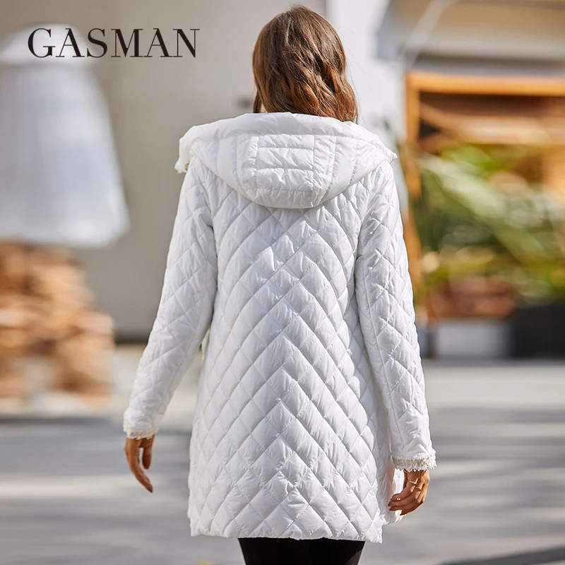GASMAN 2022 New Spring Autumn Women coat Simple Mid-Length Fashion unique splicing Hooded design Women's spring jackets 8220
