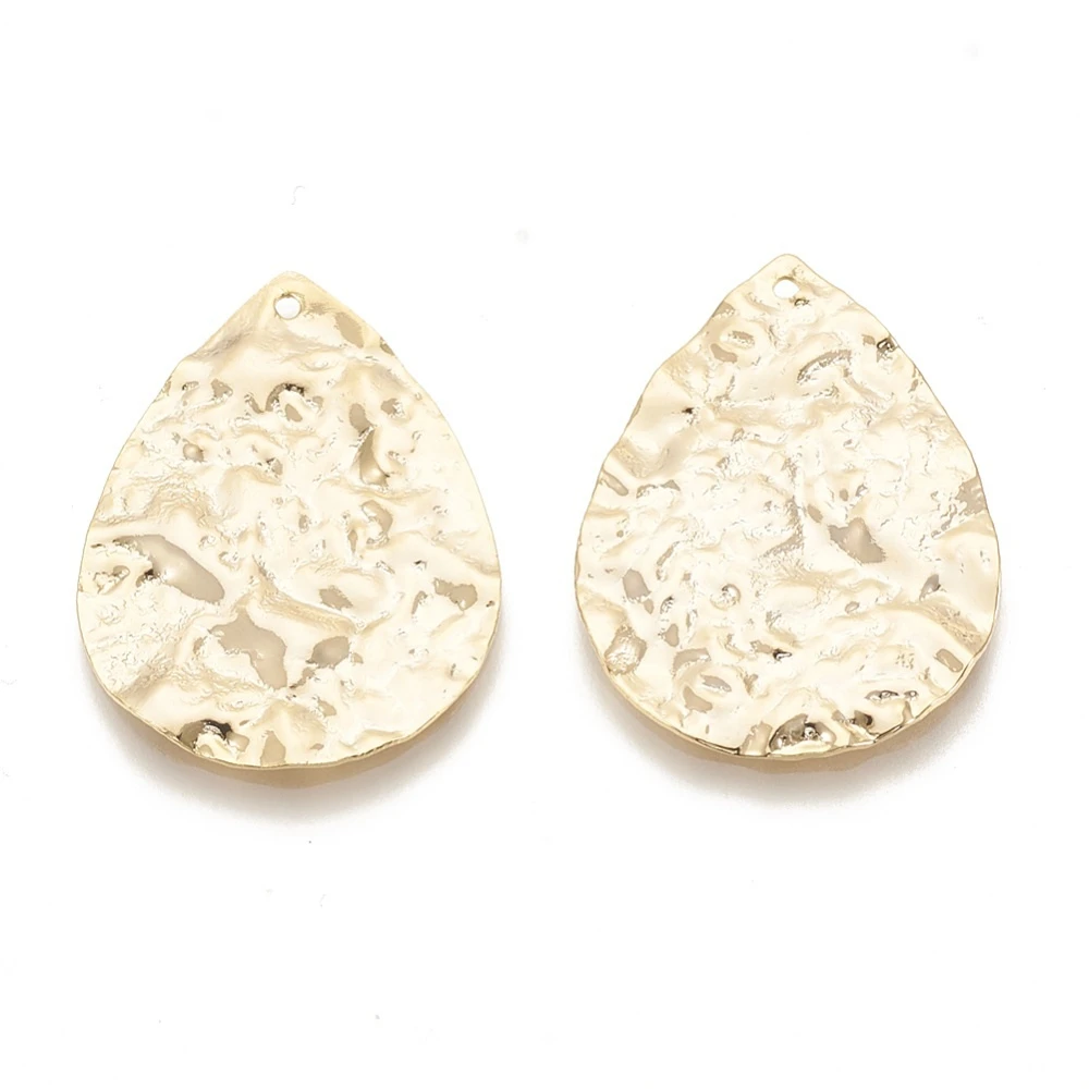 

2pcs Brass Pendants Teardrop Bumpy Nickel Free Real 18K Gold Plated 33x23x1mm Hole: 1mm