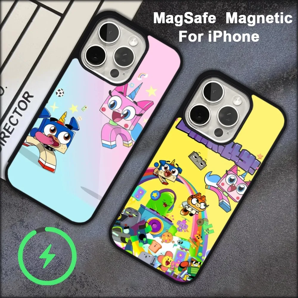 Мультяшный чехол unikitty для телефона iPhone 15 14 13 12 11 Pro Max Plus Magsafe черный мягкий