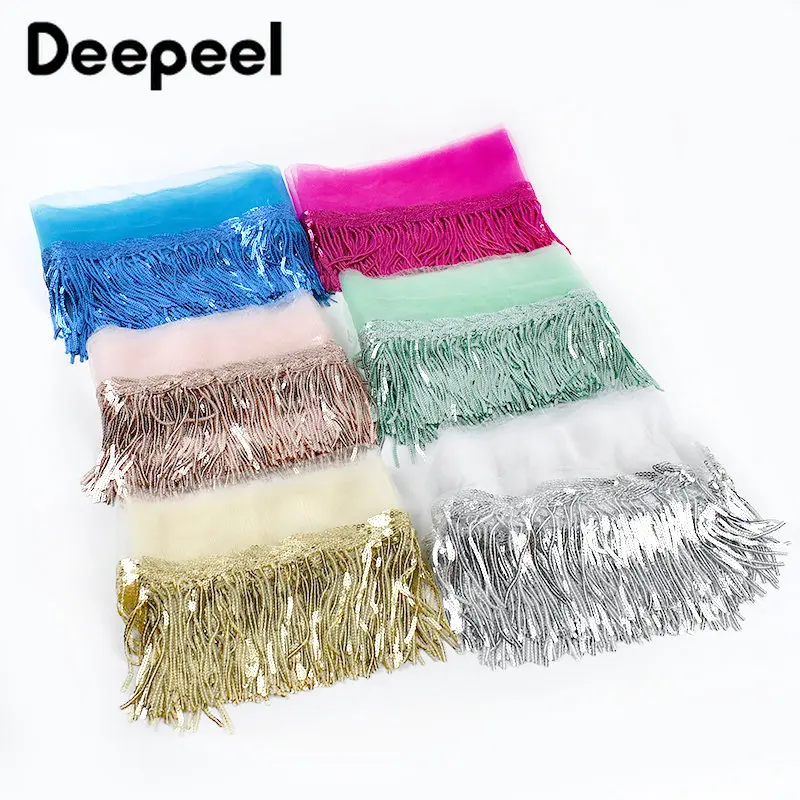 

2/4Yards 10cm Glitter Sequins Tassel Lace Trim Colorful Fringe Ribbon Dance Performance Decor Trims DIY Dress Sewing Accessories